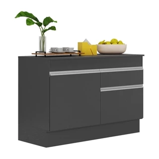 Balcão Cozinha c/ Rodapé Gabinete Pia 120cm 2 Ptas 1 Gav Veneza Multimóveis MP2117.898 Preto/Branco