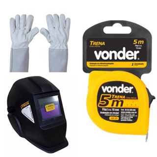 Kit Máscara De Solda + Trena + Luva De Vaqueta Vonder
