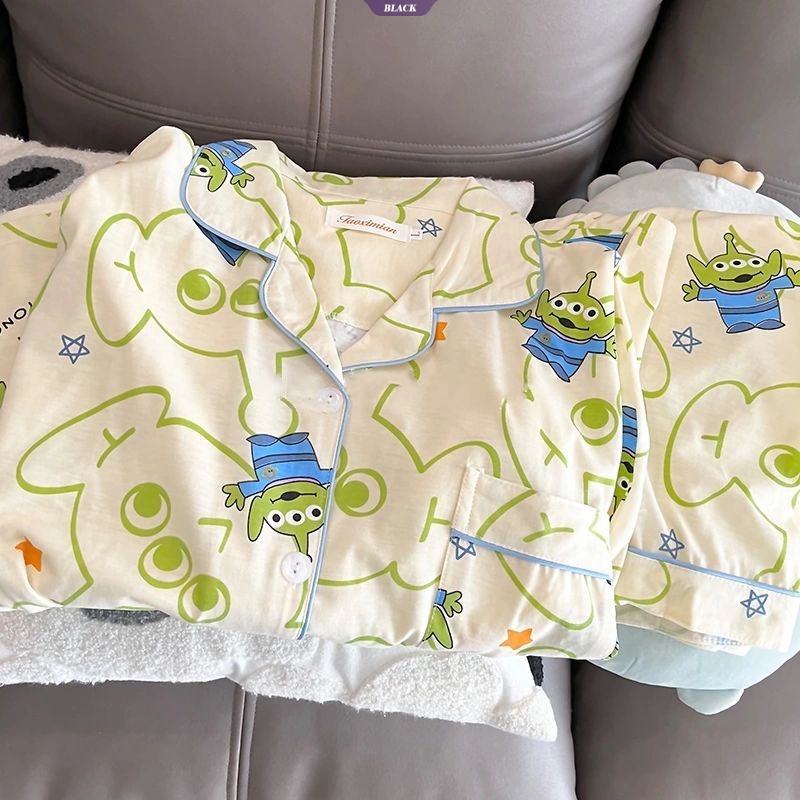 Desenho Animado Bonitinho Alienígena Pijama Menina Summer Ins Style Toy Story Cartoon Pattern New Fashion Sleepwear Casa Estudantil Casual Home Service Suit Short-sleeved Para Mulheres [BL]