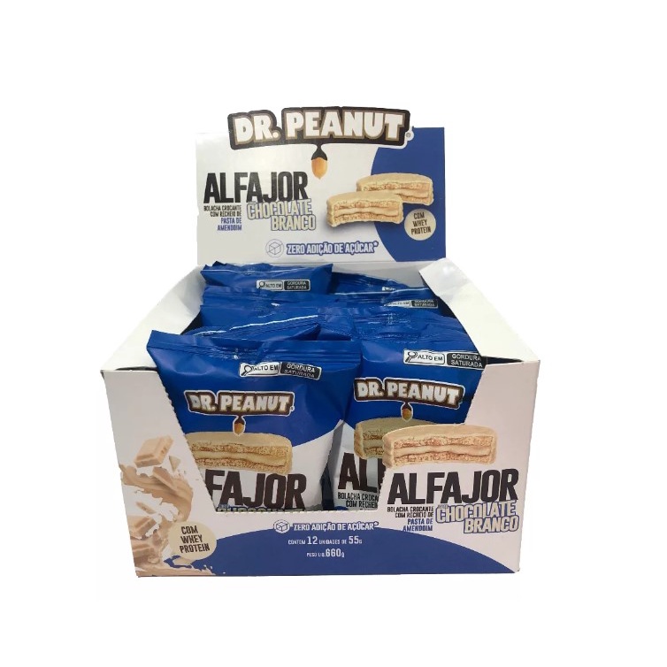 Alfajor Recheio Pasta de Amendoim Chocolate Branco 12x55g Dr Peanut