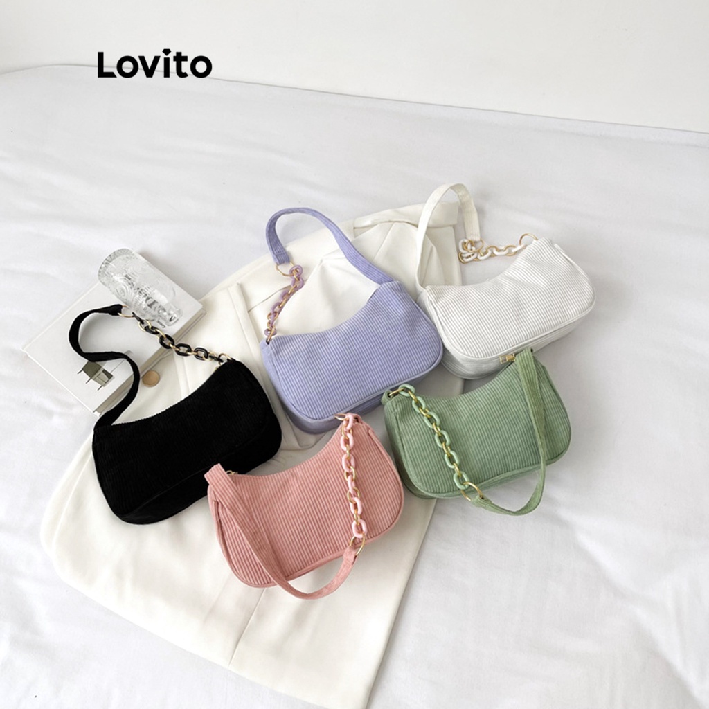 Lovito Bolsa De Ombro Pequena Casual Com Forro E Resistente Para Mulheres L48BA011 (Branco/Rosa/Roxo/Verde/Preto)