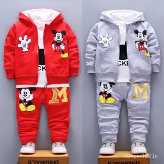 Conjunto De Roupa Infantil Casual De Algodão Mickey Mouse Com 3 Pçs Para Crianças De 1-4 Anos