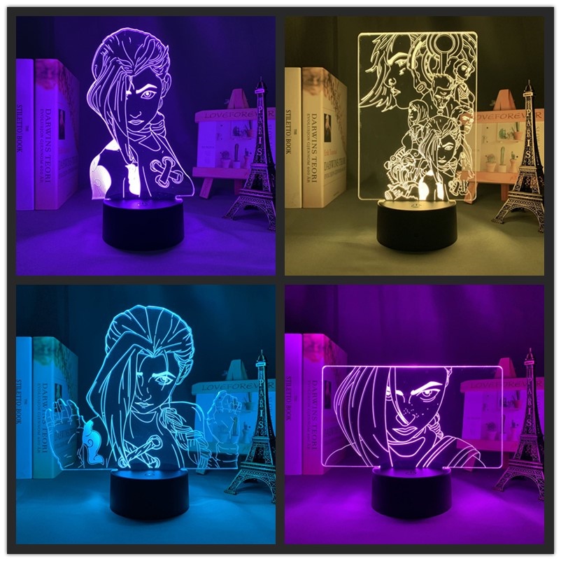 Arcane League of Legends Night Light Jinx Figura Cores Mudança De Da ...