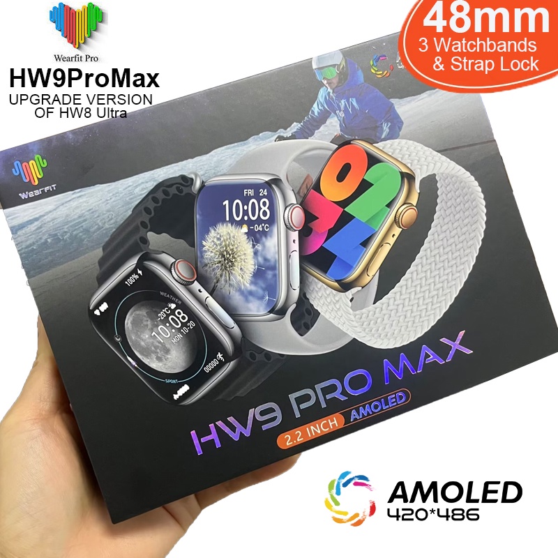 2023 Novo HW9 Pro Max SmartWatch Com 3 Braceletes De Relógio 2.2 & quot ; Tela Movida Bússola NFC Bluetooth Call Men Sport Inteligente PK HK8 HK9