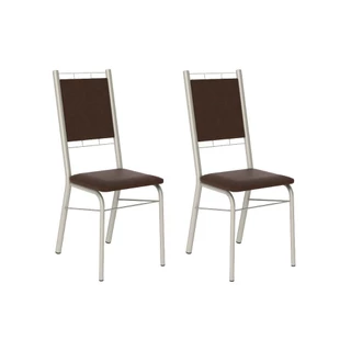 Conjunto 2 Cadeiras 1724 Tubo Prata Napa Marrom Escuro Carraro