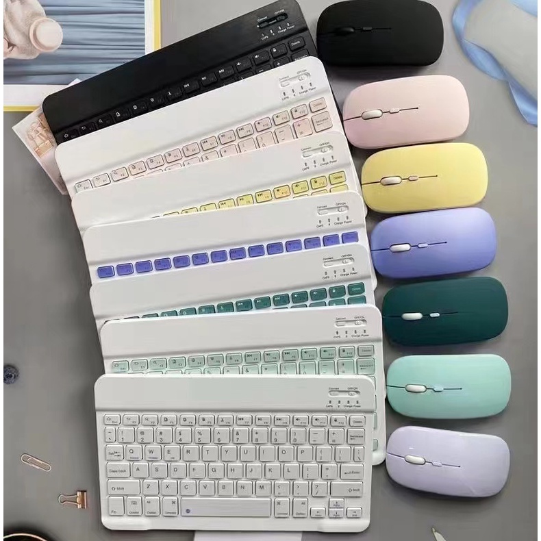 Mini Conjunto De mouse Bluetooth Sem Fio De 10 Polegadas Teclado Colorido Silencioso Para Android/IOS/iPad/Macaron/Tablet