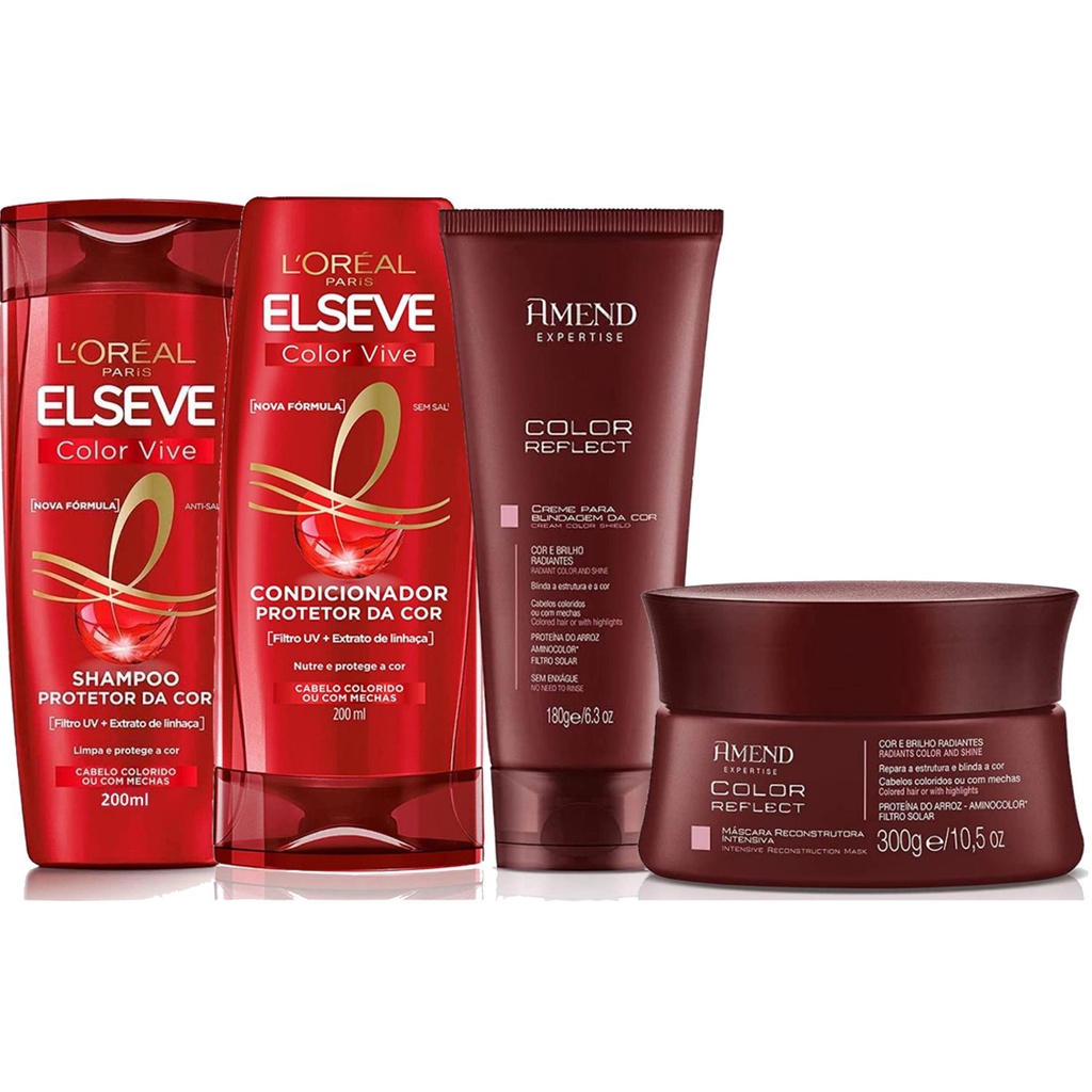 Kit Shampoo Condicionador Elseve Color-Vive 200ml Creme Leave-in Para ...