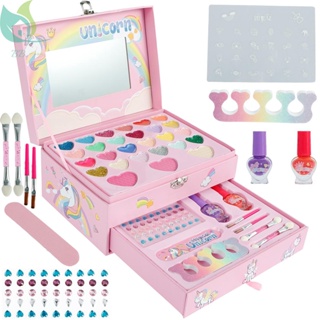 ERYUE kit de maquiagem infantil para menina,Kit de maquiagem para meninas  Real Kids Make Up Set Cosmetics Play Set Cofre lavável com bolsa de