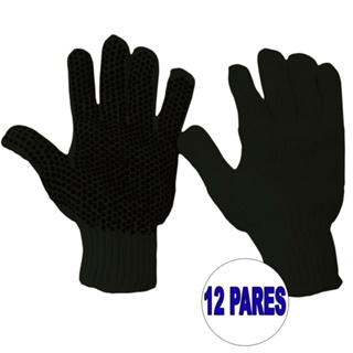 Kit 12 pares de luvas de malha pigmentada tricotada preta - Carbografite