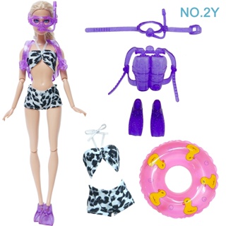 Boneca bonito Swimwear Anéis Natação Lifebuoy Swimsuits Bikini Slipper  Cadeira Praia Roupas de banho para Barbie Doll Acessórios Toy