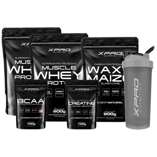 Kit 2x Whey Protein Muscle 900g + Creatina + Bcaa 100g + Waxy Maize 800g + Coquet 700ml- Xpro Nutrition