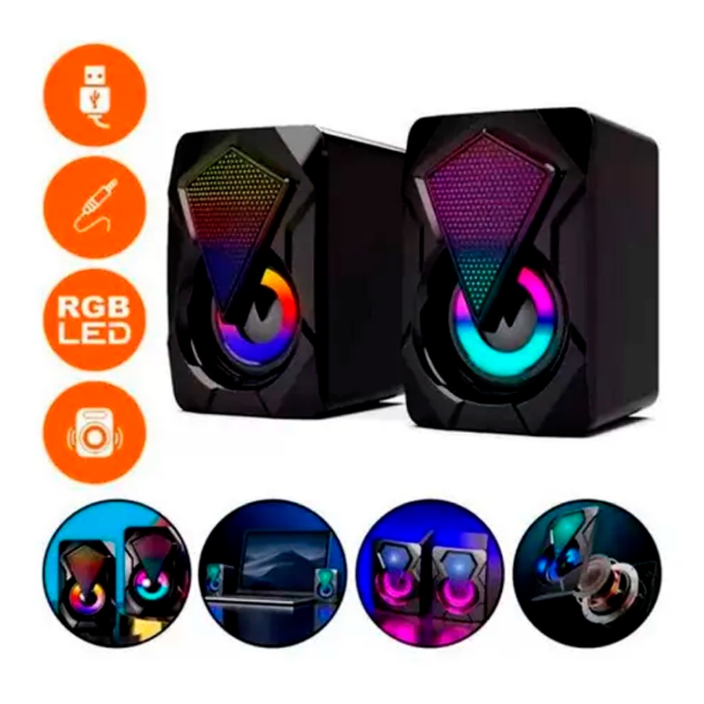 Caixa de Som Gamer Estéreo Xtrad Luz Rgb P2 e Usb 5V