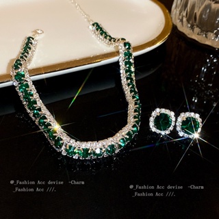 Colar De Diamante Verde Brincos Conjunto De Duas Peças Acessórios De Vestidos De Noiva Para Mulheres