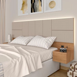 Cabeceira Suspensa Cama Queen Com Led Malibu Carv/bege - M. Arapongas