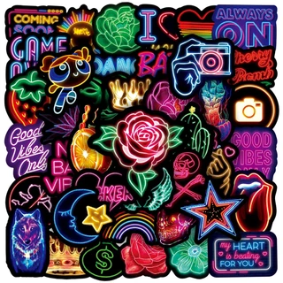 50PCS Neon Crown Rose Cartoon Graffiti Adesivos À Prova D'água Para Capacete De Bicicleta Decalques De Lápis LanLanStickersWorld