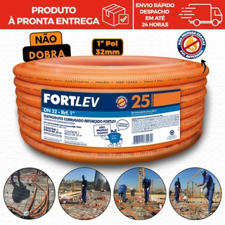 Conduíte Corrugado Reforçado Laranja 1pol 32mm 25m Antichamas Eletroduto Fortlev