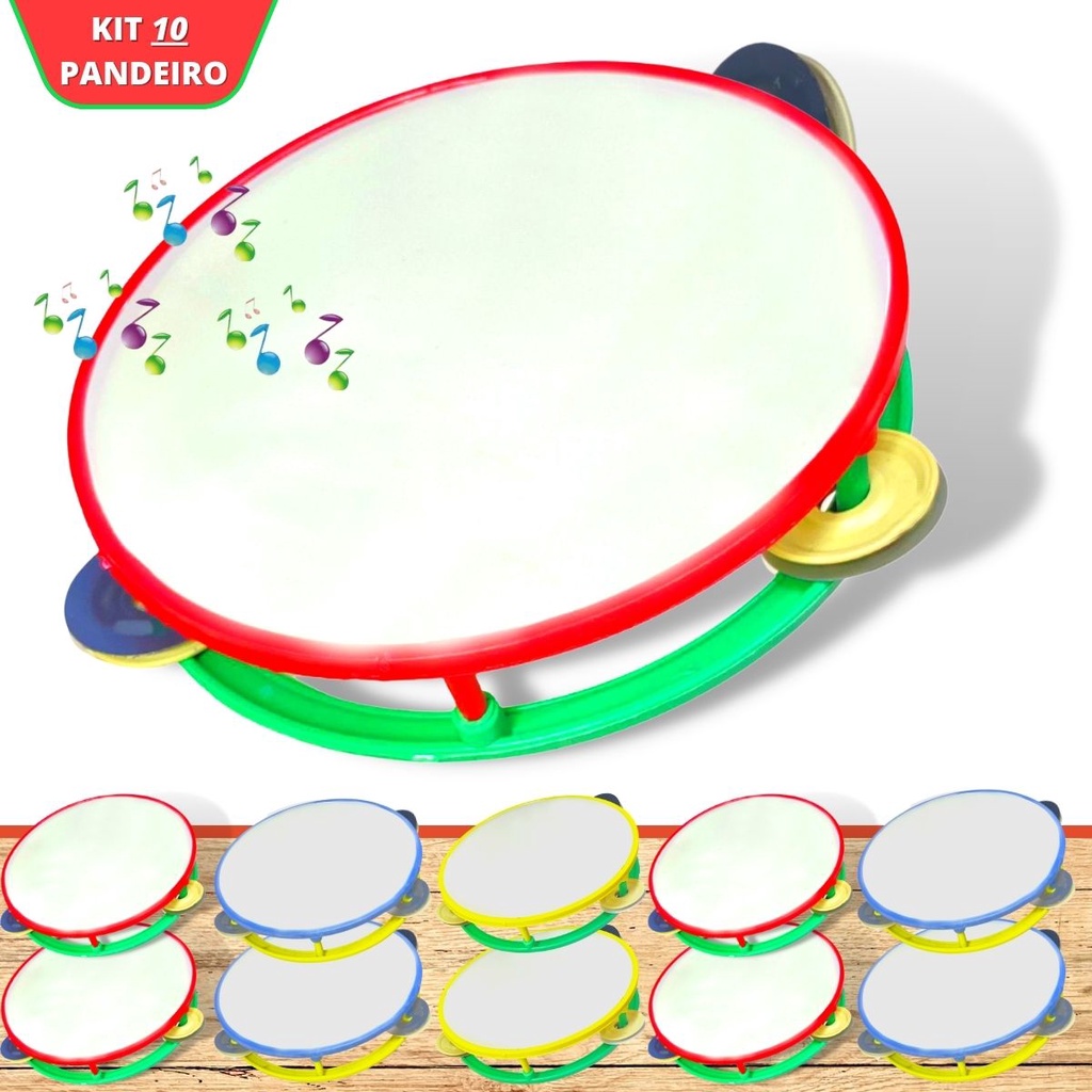 Kit 10 Pandeiros De Brinquedo Pandeirinho Infantil Colorido | Shopee Brasil