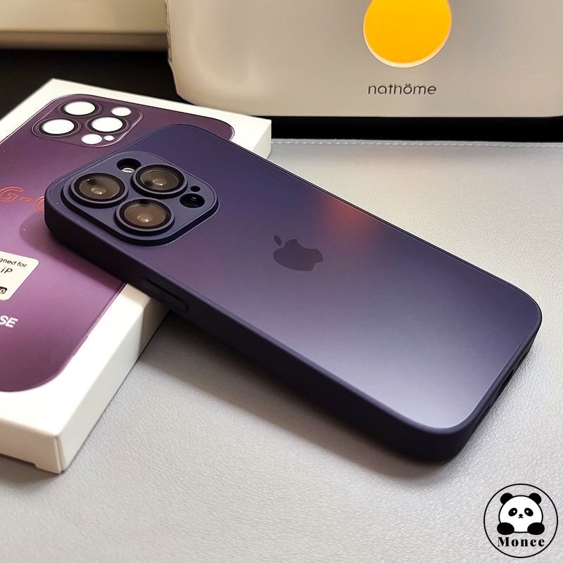 Monee Estojo Caixa De Vidro Fosco Roxo Escuro Case Capa Capinha De Celular Para iPhone 14 13 12 11 Pro Max Película Traseira De Lente Completa