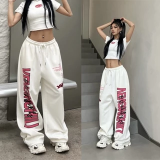 Calça De Hip Hop Casual De Cintura Feminina Alfabeto De Perna Larga Dança