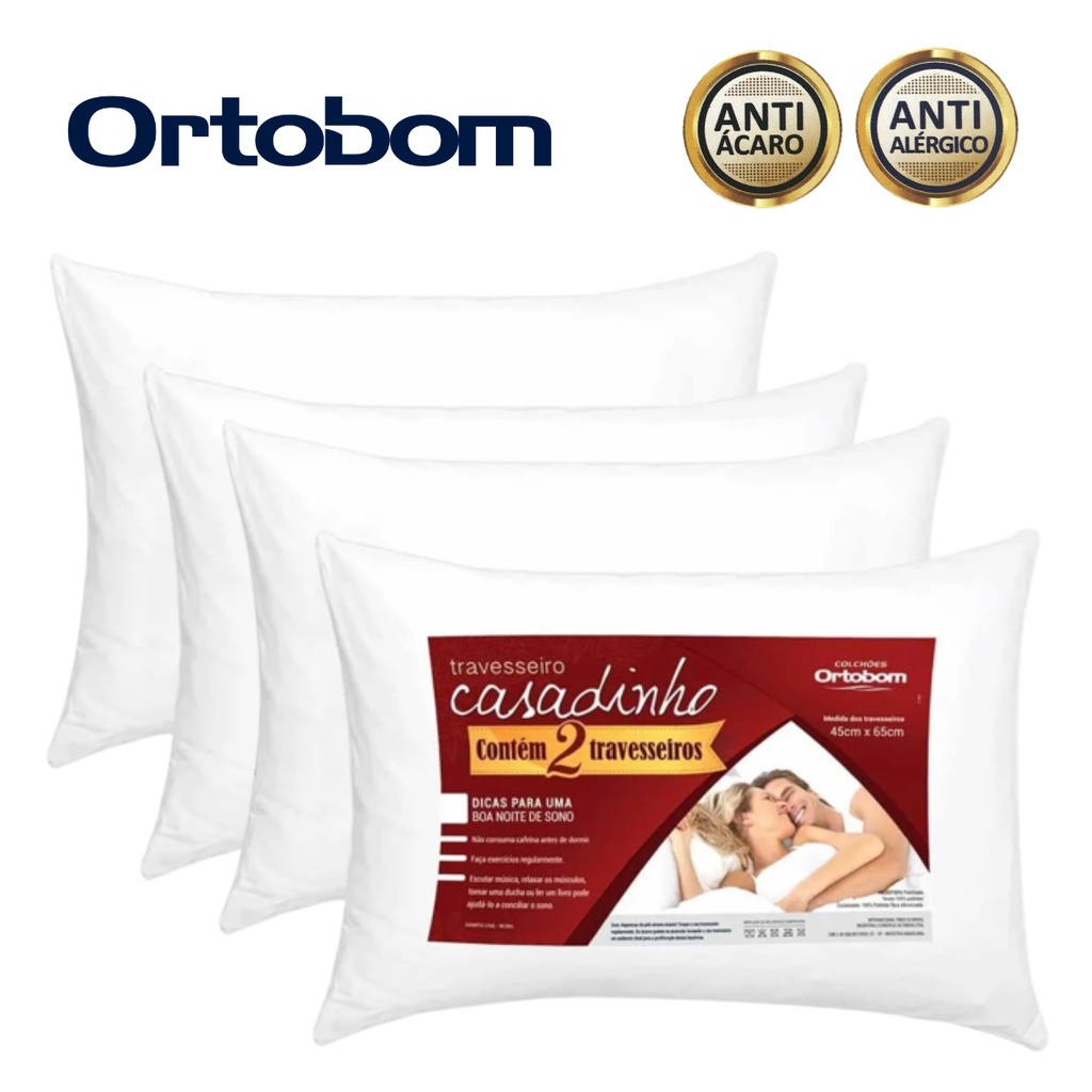 Kit 4 Travesseiros Casadinho Ortobom Microfibra 4 Unidades