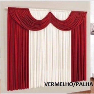 Cortina Paris 2,00m x 1,70m p/ Sala ou Quarto Vermelho/ Palha
