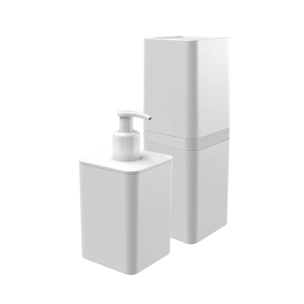 Kit Dispenser Sabonete e Porta Escova Dente Com Tampa Branco