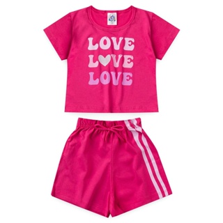 Conjunto Infantil de Verão para Menina Cropped e Shorts - GKS Rosa