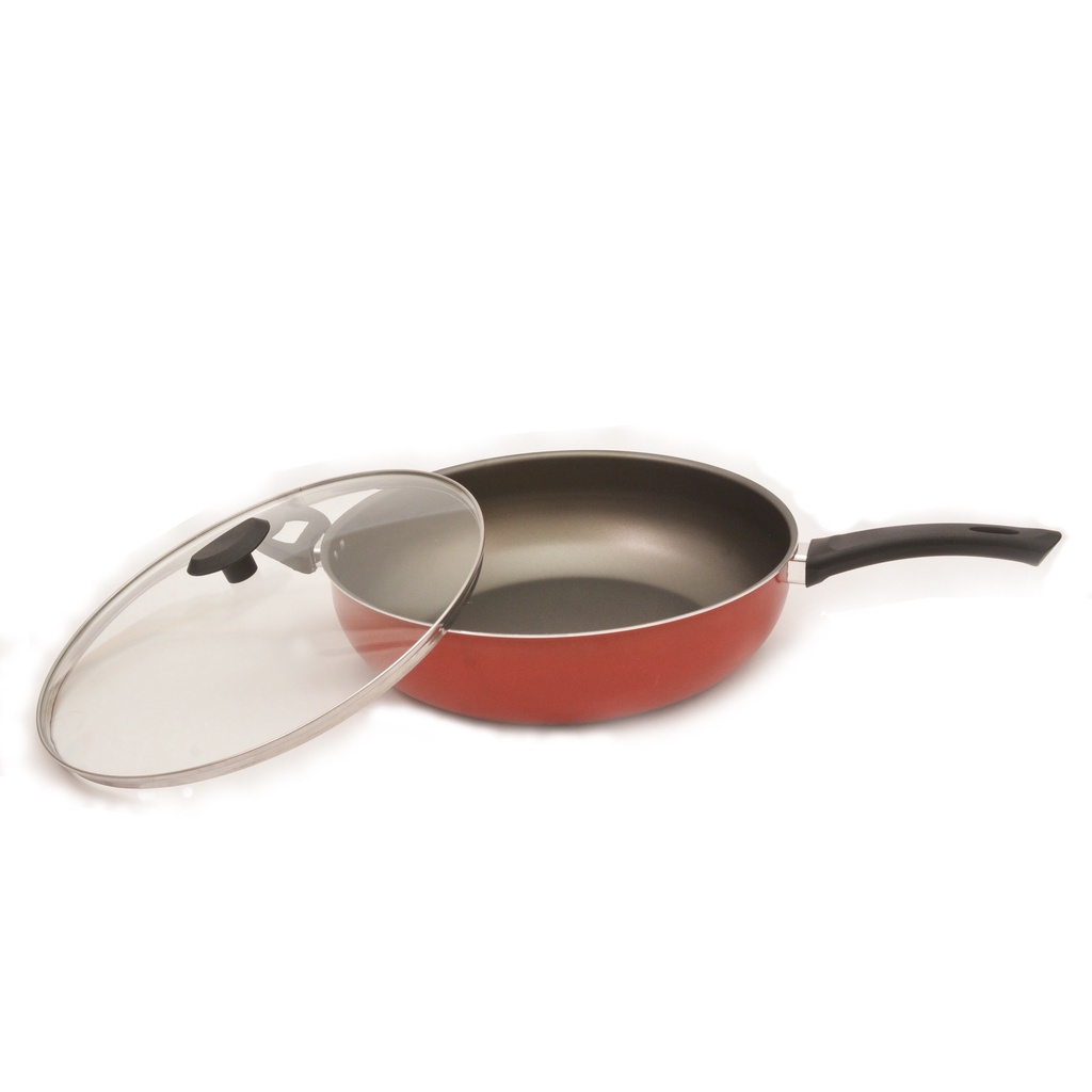 Frigideira Wok Antiaderente 32 cm Tampa de Vidro Porfissional