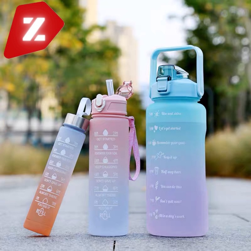 Kit da Garrafa de Água Squeeze Motivacional Com Adesivos 300ml+900ml+2000ml