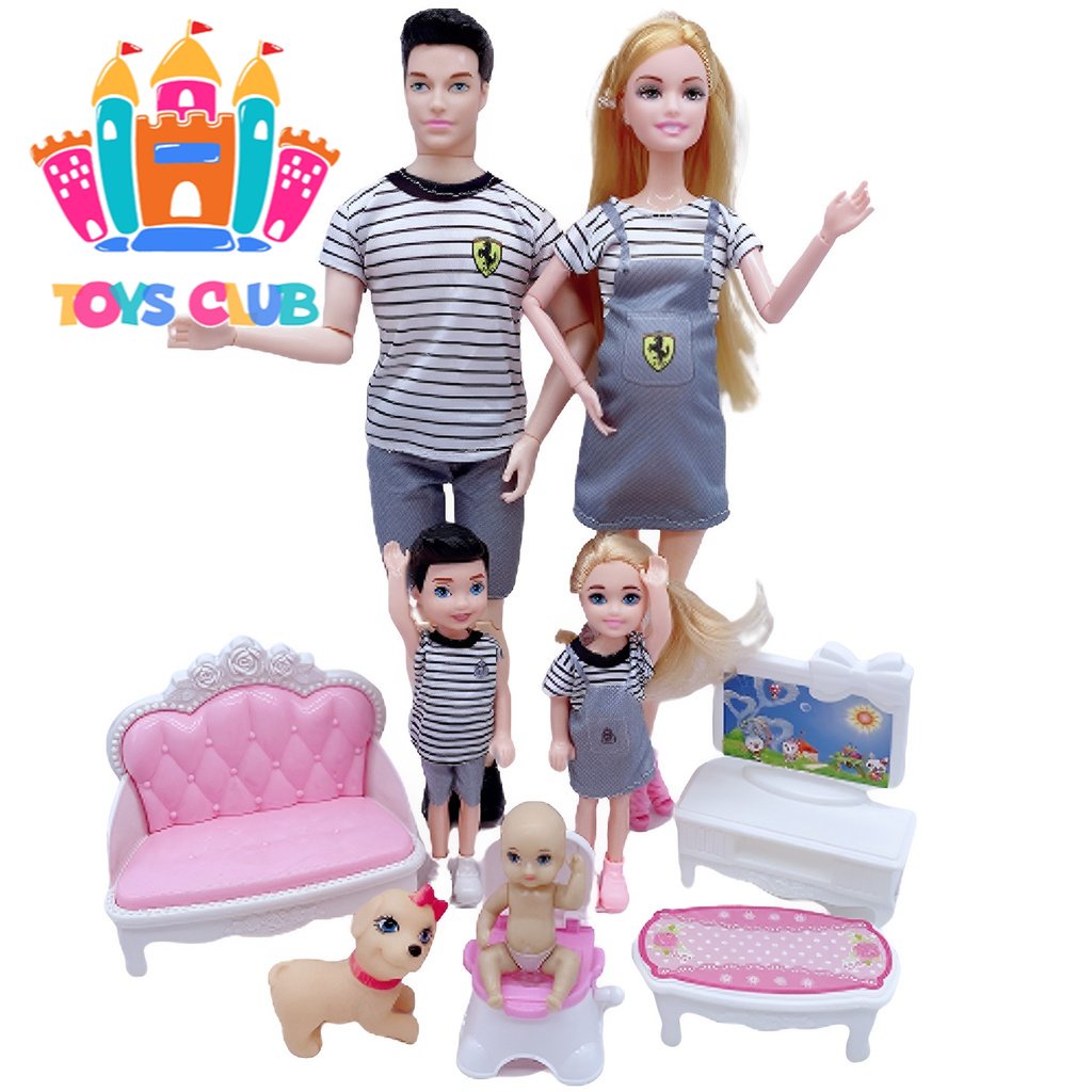 5 Pçs/set Feliz Família Casal Bonecas Grávida Mãe Boneca Carrinho de Cama  Acessórios Baby Ken