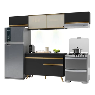 Cozinha Compacta 4 peças com Leds MP2023 Veneza Up Multimóveis Preta