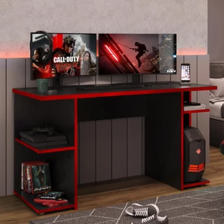Escrivaninha Mesa Gamer Carraro Preta E Vermelho
