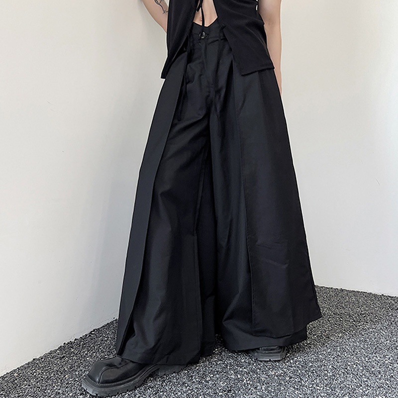 INCERUN Calça Masculina Escura Vestir Casual De Perna Larga De Camada Dupla