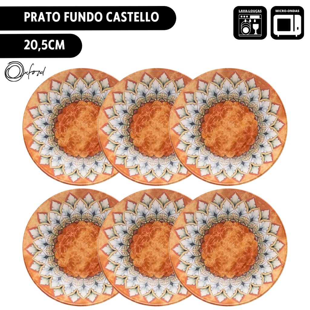 Kit c/6 Unid Prato Fundo 20,5cm Unni Castello Ceramica Oxford | Shopee ...