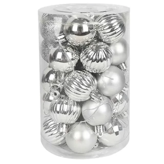 Cj 34 Bolas De Natal Prata Mista C/ Glitter 6cm Vencedor