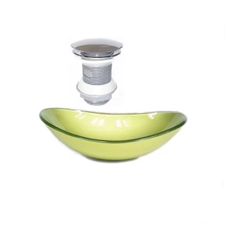 CUBA DE VIDRO OVAL 55CM VERDE OLIVA VALVULA CLICK