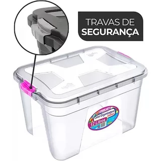 Caixa Organizadora Com Tampa e Trava Multiuso Transparente 12 Litros