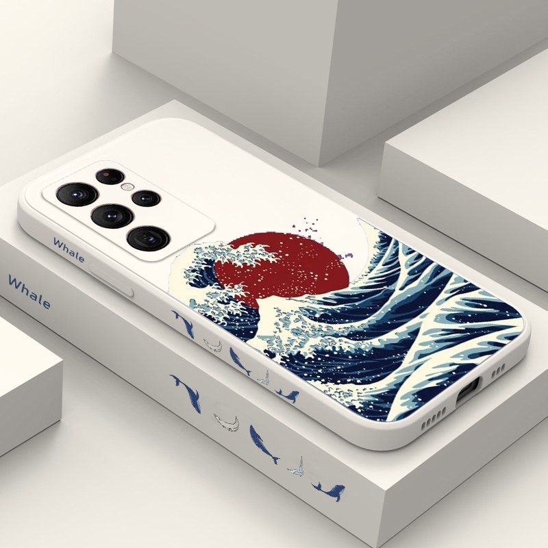 Capa De Telefone De Baleia Red Sun Sea Waves Para Samsung Galaxy S23 S22 S21 S20 Ultra Plus FE Silicone À Prova De Choque
