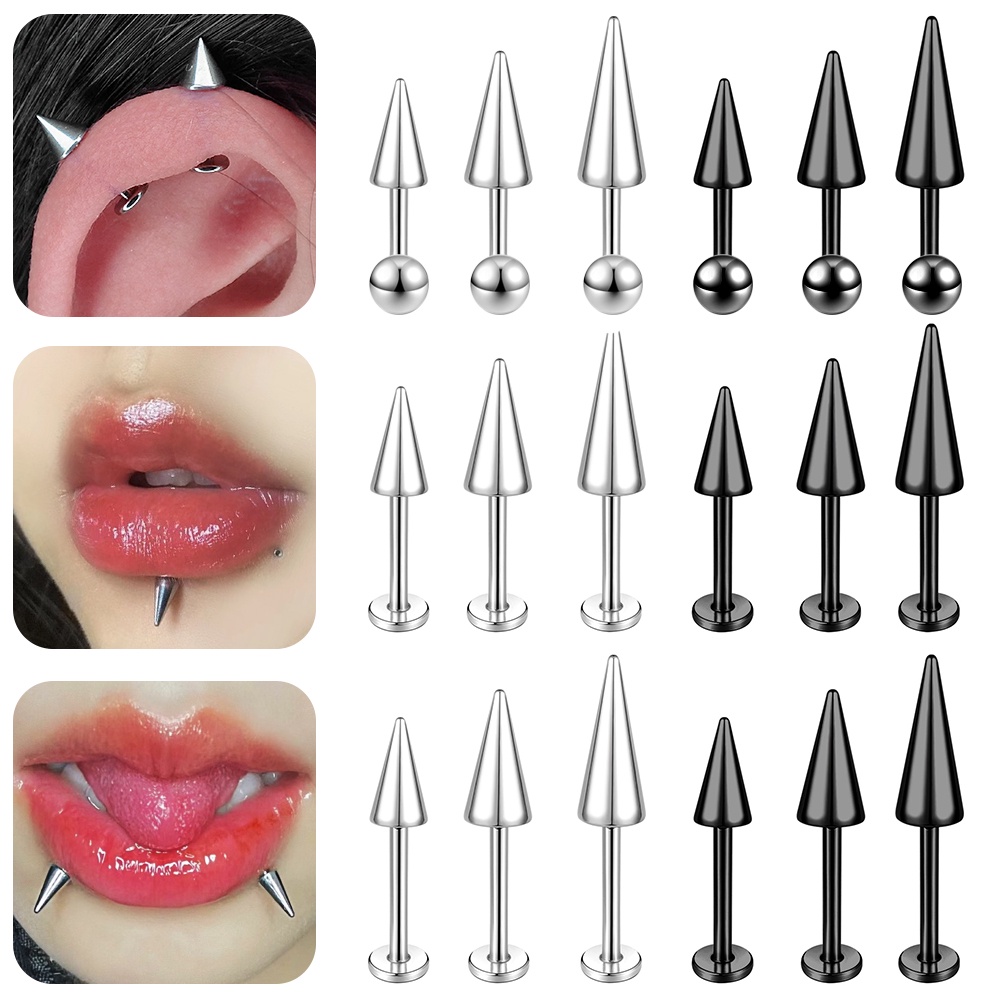 1 PC 6/8/10MM Punk Espigão Longo De Aço Inoxidável Labret Piercing Demoníaco Brincos De Elfos Cone De Cartilagem De Lábio Conch Piercings