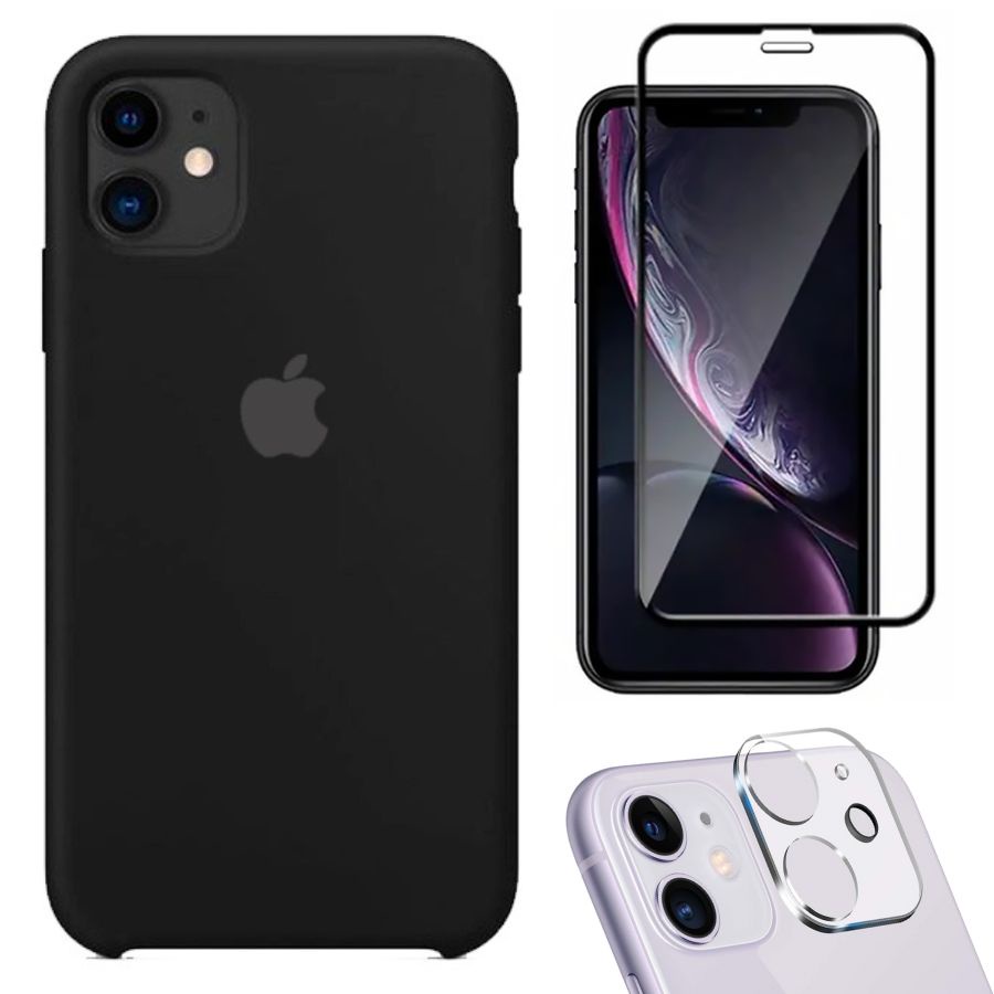 Kit 3em1 Para iPhone 11 Normal - Capa Case + Película 3D + Película de Câmera