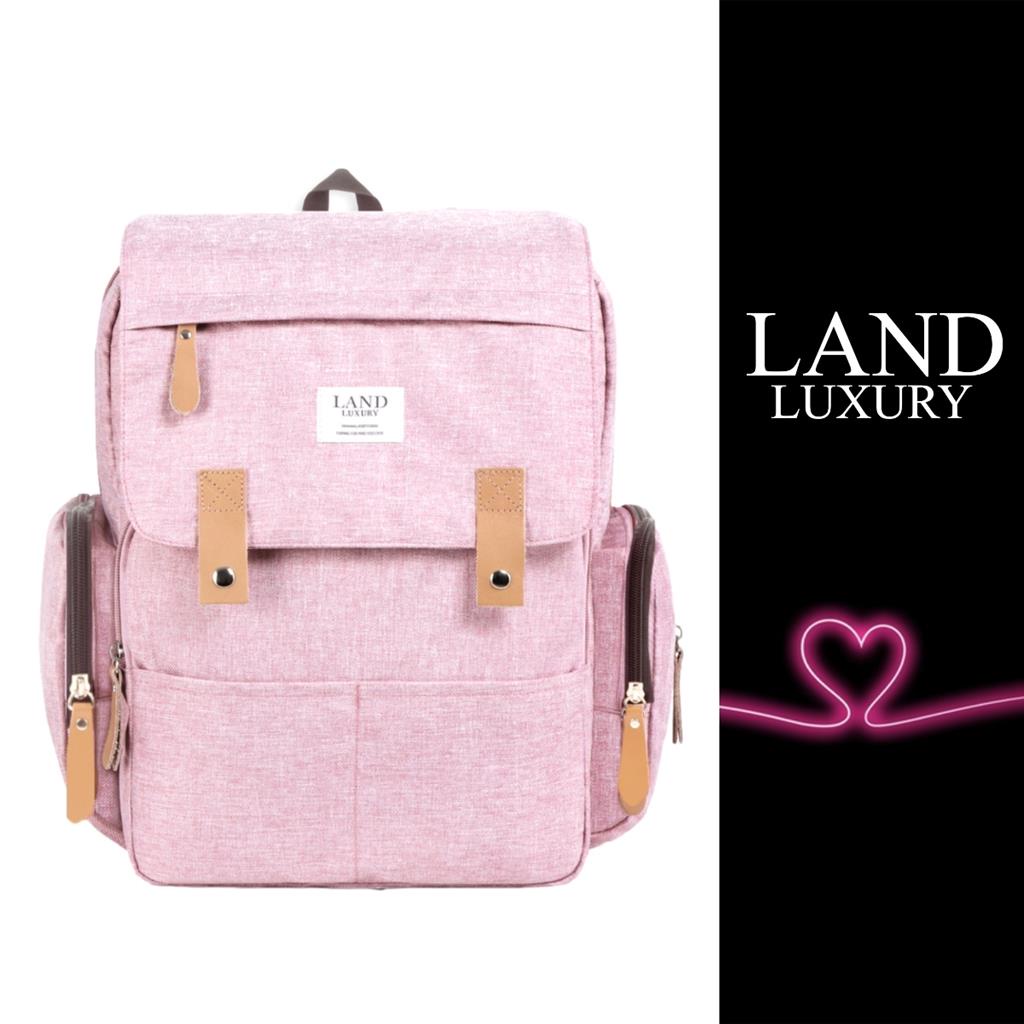 Bolsa Mochila Maternity Land modelo Luxury Premium Rosa com Cinza