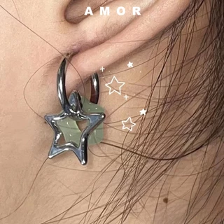 Novo Estilo Chinês Imitação De Brincos Destacáveis Em jade Cinco Pontos Estrela , design De Nicho ,