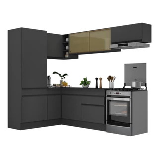 Armário de Cozinha Completa de Canto com Rodapé Veneza Multimóveis MP2086.895 Preto
