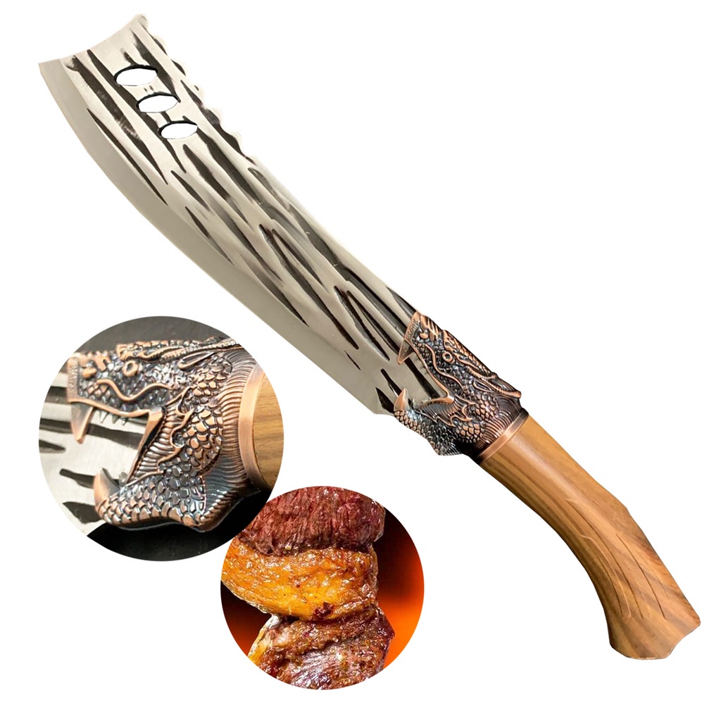 Faca Rústica Dragão Amantes Cutelaria Picanheira Aço Inox Churras Cabo King Presente Pai Amigo Grande