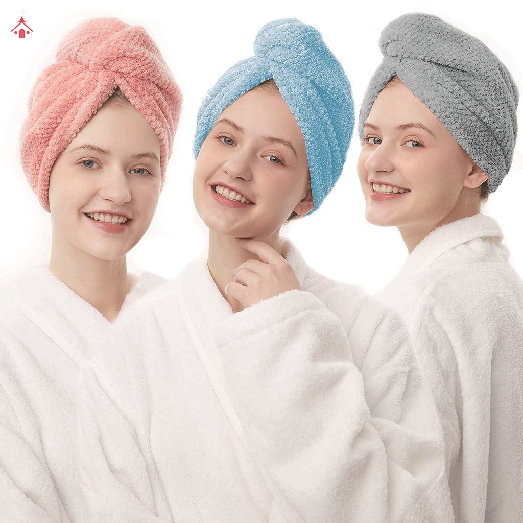 3 Toalha Grossa Mágica Para Cabelo Secar Rápido Touca Banho Microfibras Casa Promoção OY
