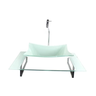 KIT CUBA DE VIDRO RETANGULAR COM TAMPO 60CM BRANCO E SUPORTE PRETO