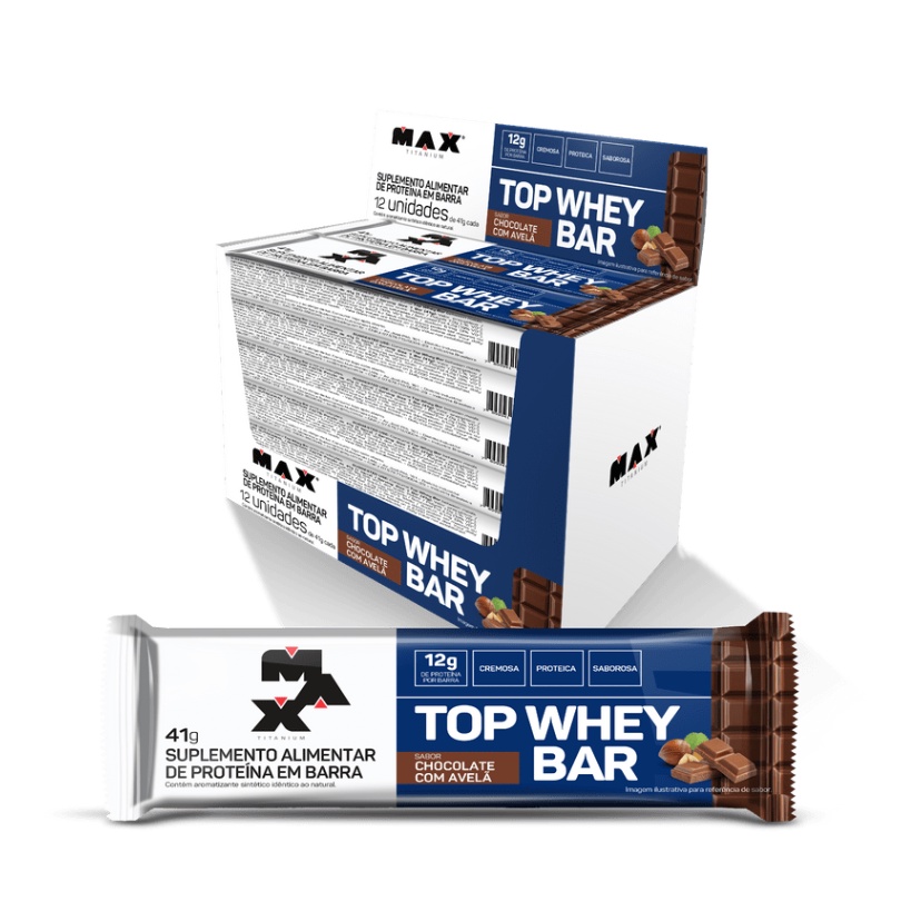 Top Whey Bar Chocolate com Avelã c/ 12unid de 41g – Max Titanium