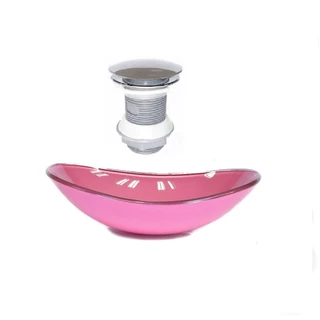CUBA DE VIDRO OVAL 55CM ROSA VALVULA CLICK