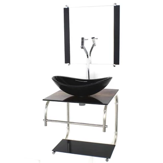 GABINETE DE VIDRO CUBA OVAL 40CM INOX MADEIRA RUSTICA COM TORNEIRA CROMADA