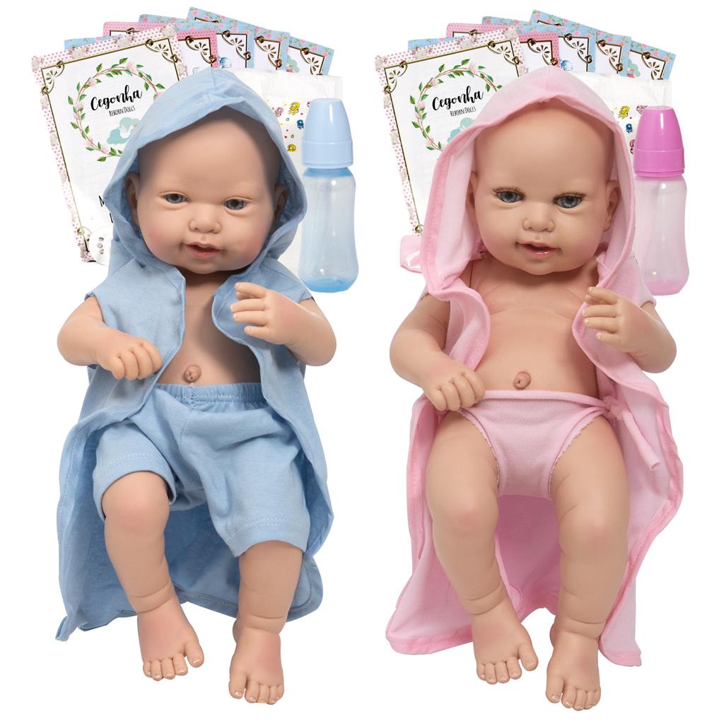 Bebe Reborn Gêmeos Casal 100% Silicone Bolsa 36 Acessórios - USA Magazine